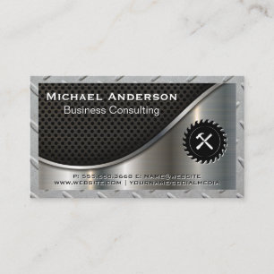 Metal Steel Saw and Hammer Business Card