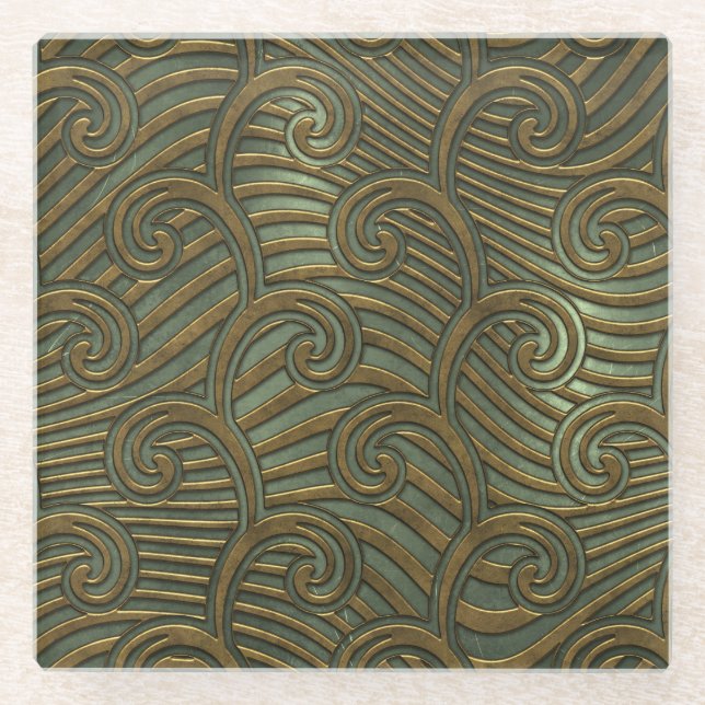 Metal swirls: seamless texture. glass coaster (Front)