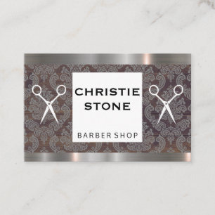 Metal Trim Damask Shears Hairstylist Business Card
