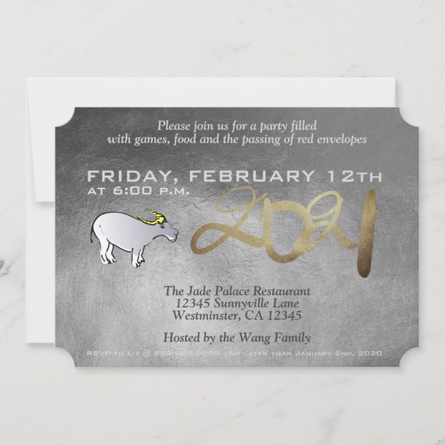 Metal Vietnamese Chinese Ox Year 2021 Invitation (Front)