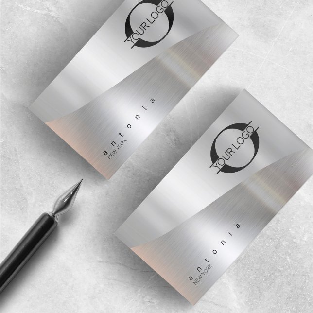 Metal Wave Logo Two-Tone Silver ID809 Business Card (Creator Uploaded)