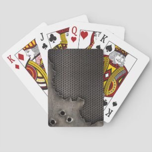 Metal with bullet holes background playing cards