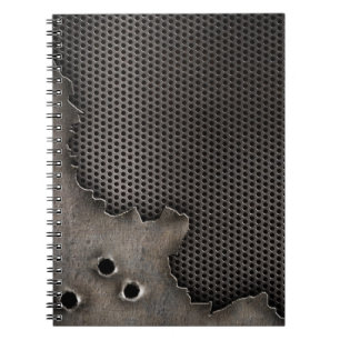 Metal with bullet holes background spiral notebook
