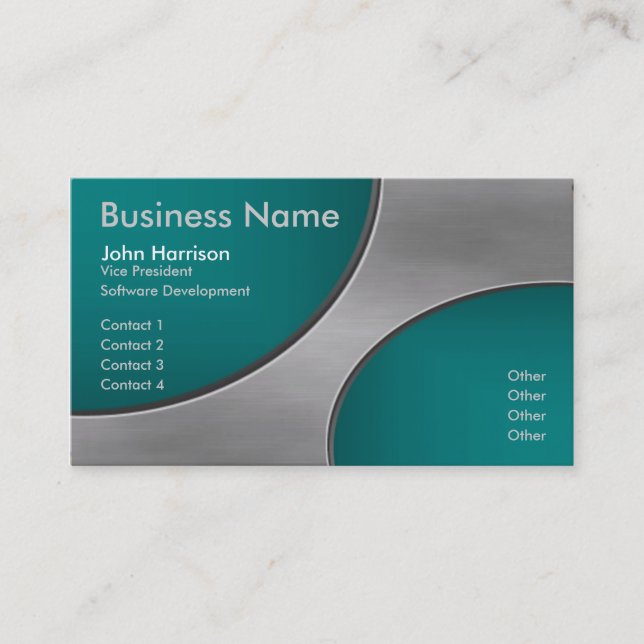 Metal with Teal Cutout Circles business card (Front)