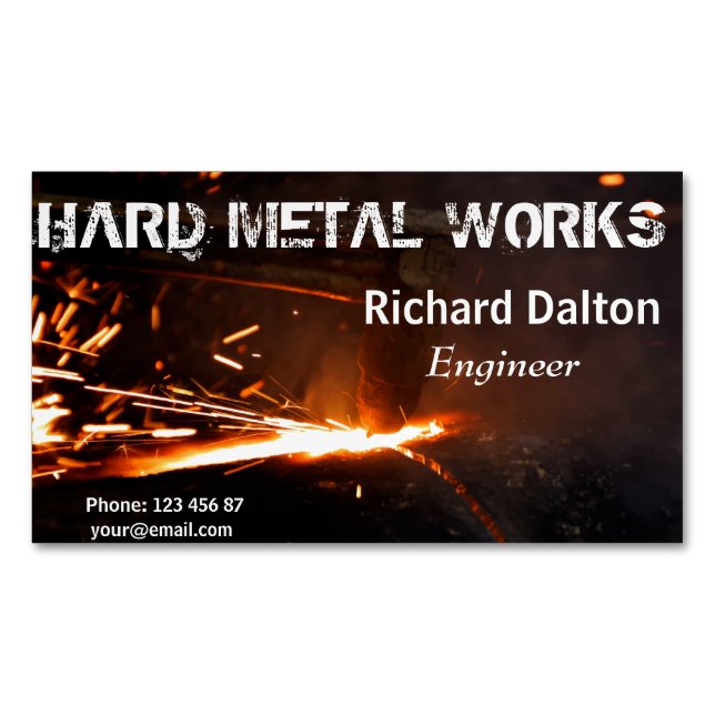 Metal works magnetic business card (Front)