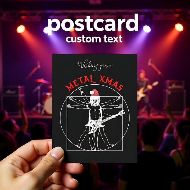 Metal X-mas - vitruvian metal guitar player Holiday Postcard (Metal X-mas - vitruvian metal guitar player Holiday Postcard)