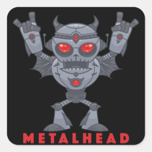 Metalhead - Heavy Metal Robot Devil - With Text Square Sticker