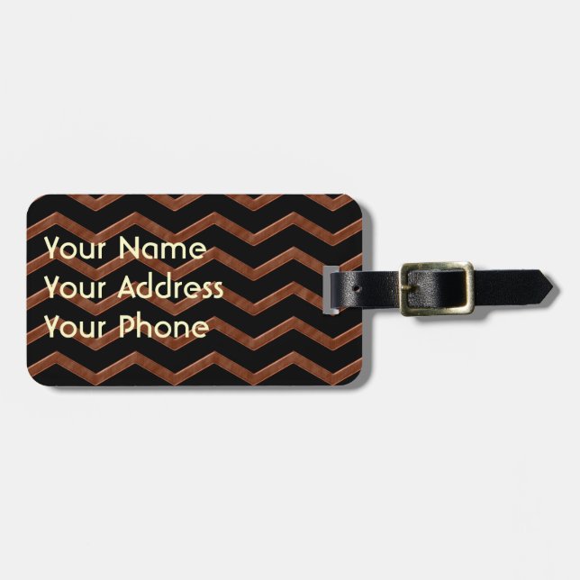 Metalic Bronze Zig Zag Pattern Luggage Tag (Front Horizontal)
