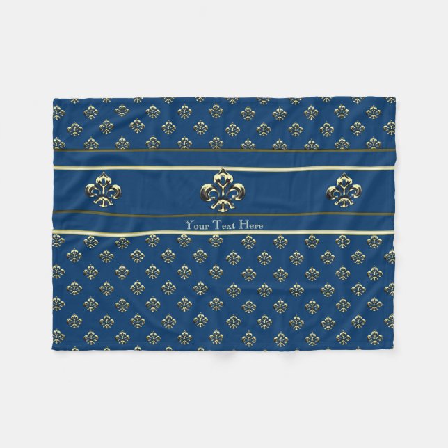 Metalic Fleur de lis (Gold) Fleece Blanket (Front (Horizontal))