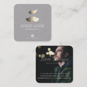Metalic Silver and Golden Moustache Hair Barber Square Business Card