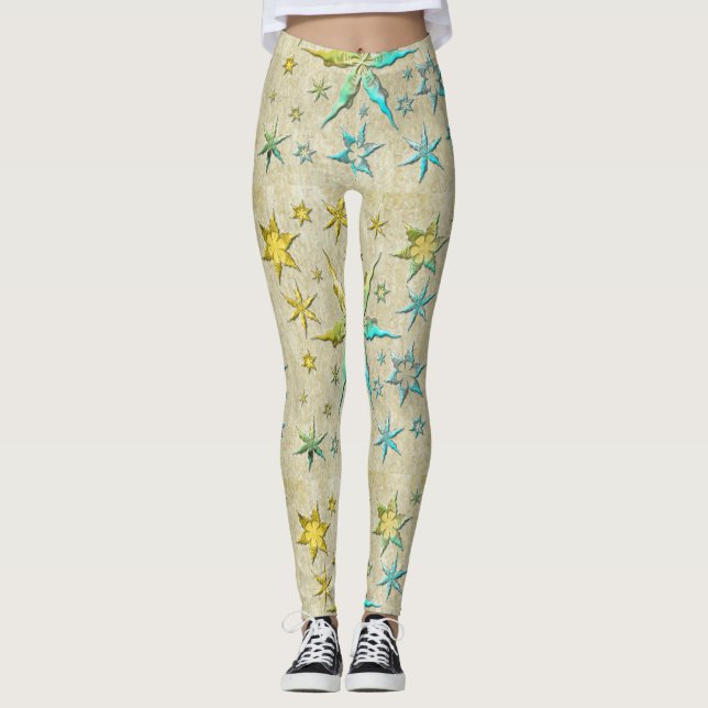 metalic starfishs embossed texturised cool sweet  leggings (Front)