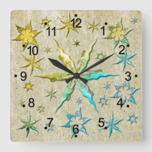 metalic starfishs embossed texturised cool sweet square wall clock