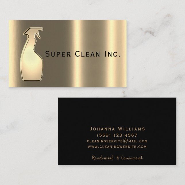 Metallic 3D Spray Bottle Luxury Cleaning Service Business Card (Front/Back)