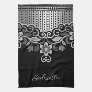 Metallic Abstract Floral Tea Towel