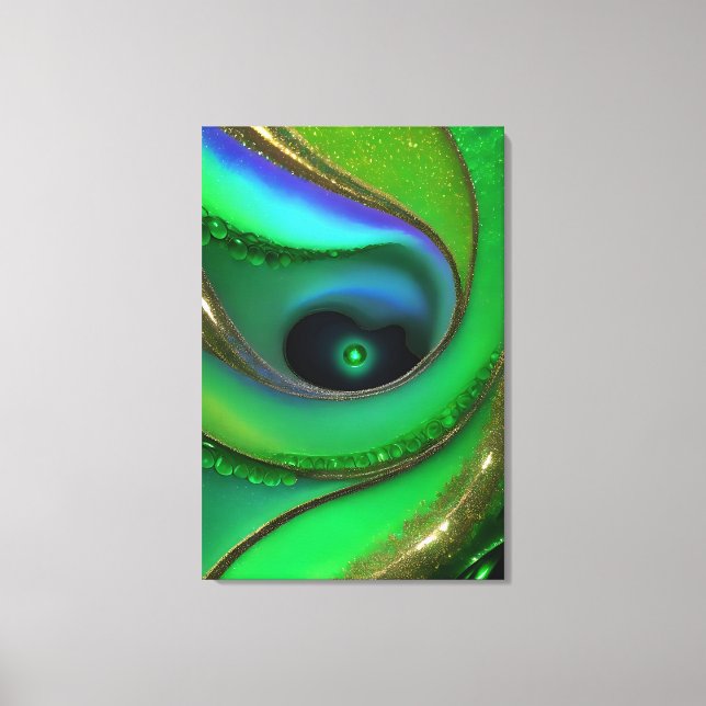 Metallic Abstract Green Gold Swirl Wrapped Canvas (Front)