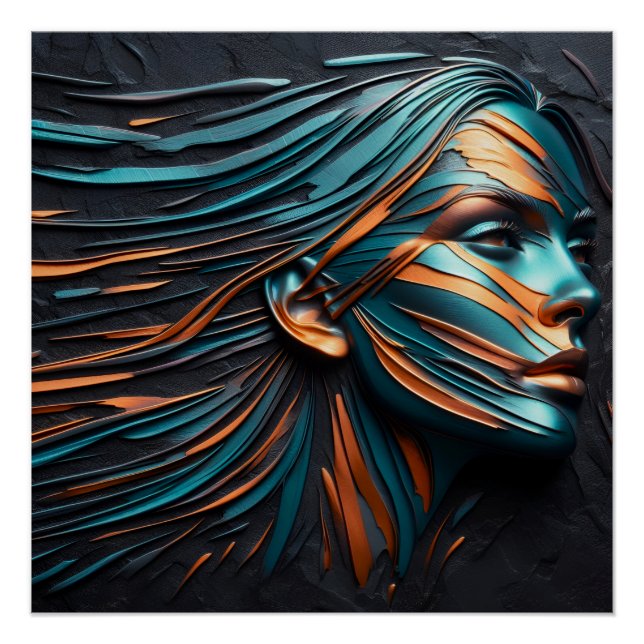 Metallic Abstract Woman's Face Art. Poster (Front)