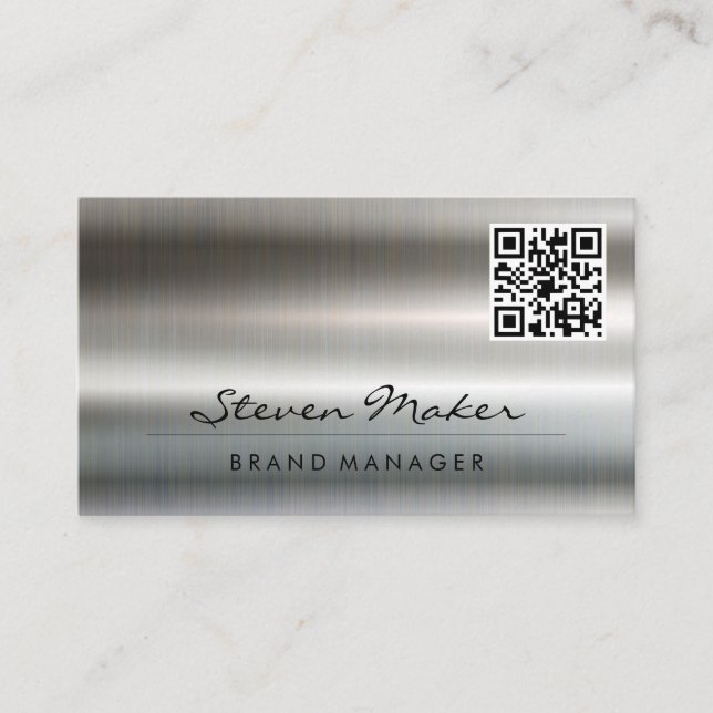Metallic Aluminium Shine Background | QR Business Card (Front)