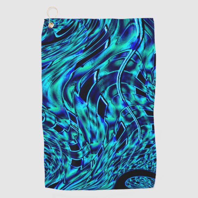 Metallic and crooked illusion, blue to green image golf towel (Front)