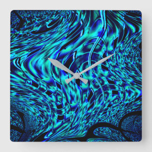 Metallic and crooked illusion, blue to green image square wall clock