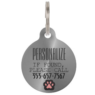 Metallic Animal Paw    Personalise Pet ID Tag