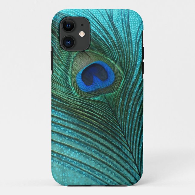 Metallic Aqua Blue Peacock Feather Case-Mate iPhone Case (Back)