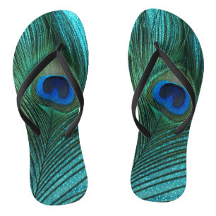 Metallic Aqua Blue Peacock Feather Jandals