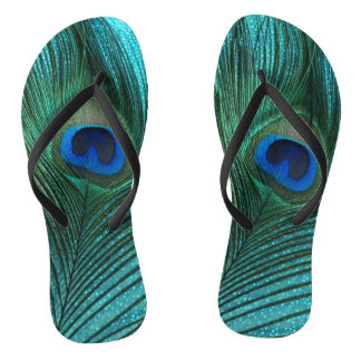 Metallic Aqua Blue Peacock Feather Jandals