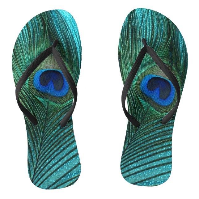 Metallic Aqua Blue Peacock Feather Jandals (Footbed)