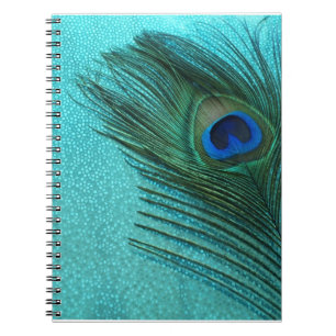 Metallic Aqua Blue Peacock Feather Notebook