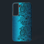 Metallic Aqua Blue With Black Paisley Lace Samsung Galaxy Case<br><div class="desc">Image of a aqua blue metallic design brushed aluminium look with black floral paisley lace.</div>