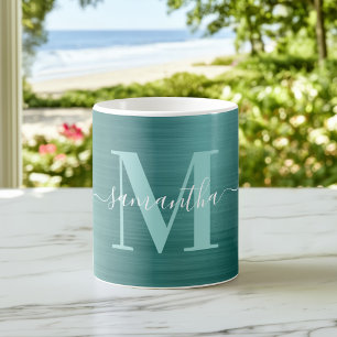 Metallic Aqua Teal Signature Monogram Coffee Mug