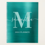 Metallic Aqua Teal Signature Monogram Planner<br><div class="desc">Create your own girly personalised name and monogrammed planner or appointment book for her.
The aqua teal faux metallic foil digital art graphic will print like a photo.
Pale teal and white contemporary monogram with elegant signature style calligraphy design can be customised.</div>
