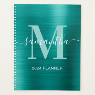 Metallic Aqua Teal Signature Monogram Planner