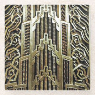 Metallic art nouveau design, vintage,elegant,chic, glass coaster