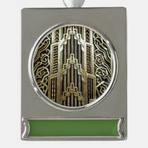 Metallic art nouveau design, vintage,elegant,chic, silver plated banner ornament