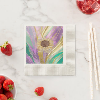  Metallic Art Sunflower Paper Coined Cocktail  Napkin