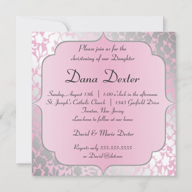 Metallic Baby Pink Baptism Invitation (Front)