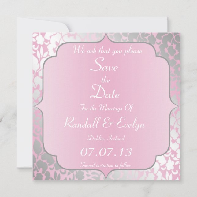 Metallic Baby Pink Save The Date Announcement (Front)