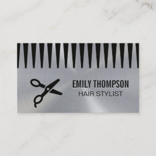 Metallic Background Comb Shears Stylist Business Card