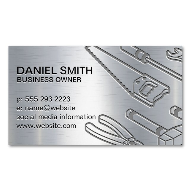 Metallic Background | Industrial Tools Magnetic Business Card (Front)