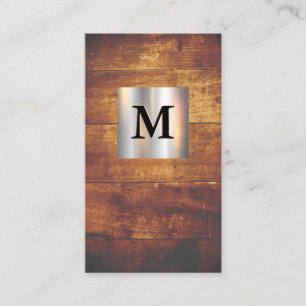 Metallic Banner Monogram Hardwood Business Card