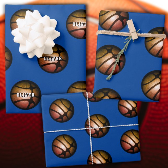 Metallic Basketball Ball Kids Name Birthday Wrappi Wrapping Paper Sheet (Creator Uploaded)