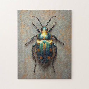 Metallic Beetle Emerald Green and Gold Jigsaw Puzzle