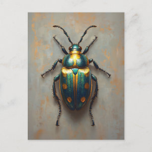 Metallic Beetle Emerald Green and Gold Postcard