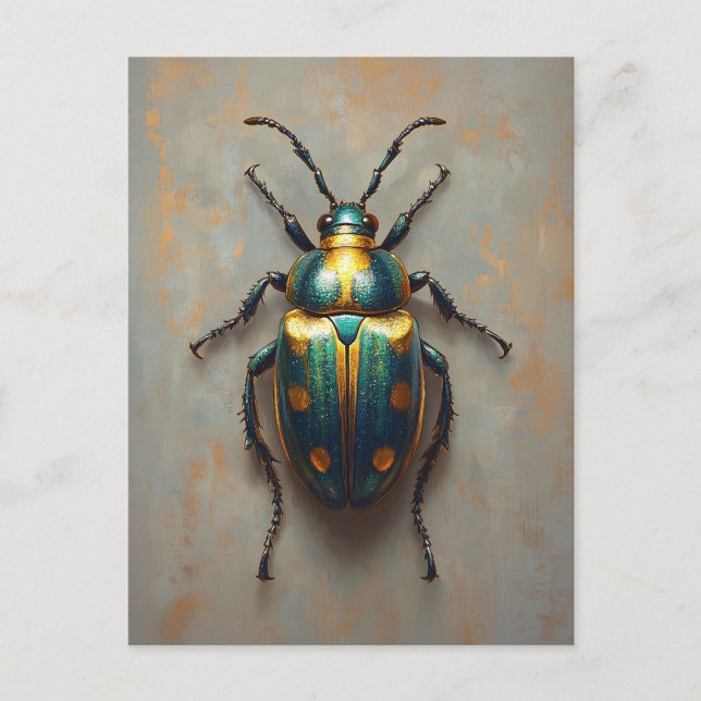 Metallic Beetle Emerald Green and Gold Postcard (Front)