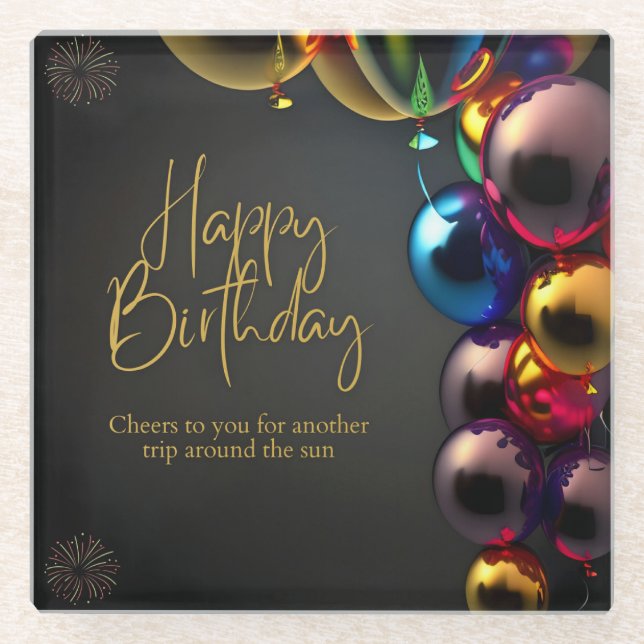 Metallic Birthday Cheers Glass Coaster (Front)