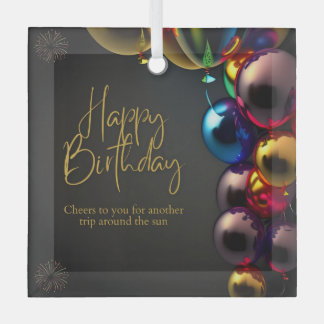 Metallic Birthday Cheers Glass Tree Decoration