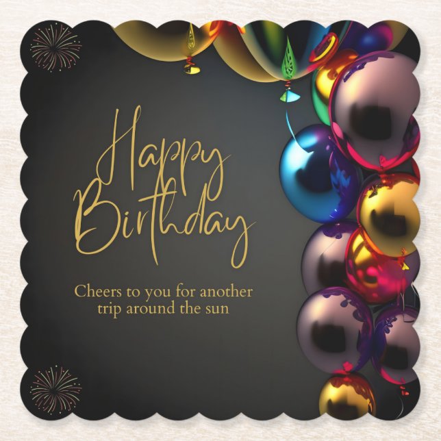 Metallic Birthday Cheers Paper Coaster (Front)