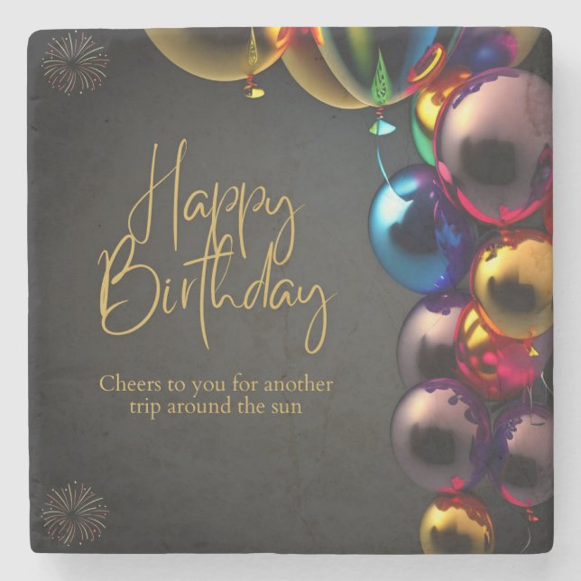 Metallic Birthday Cheers Stone Coaster (Front)