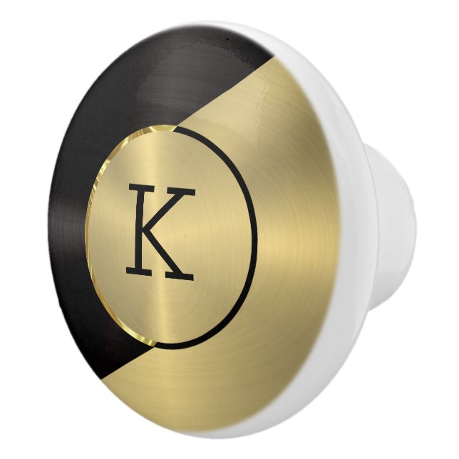 Metallic black and gold geometric design ceramic knob (Right)